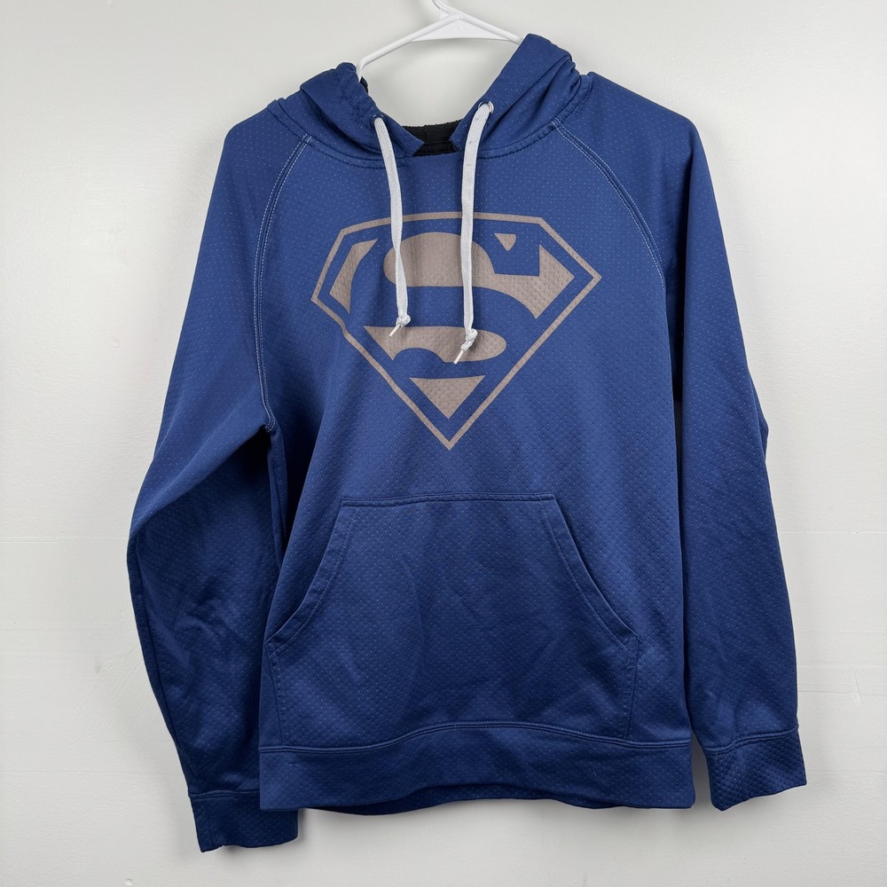 DC Comics Superman Hoodie Mens Small Blue Pullover Graphic S Logo Polyester